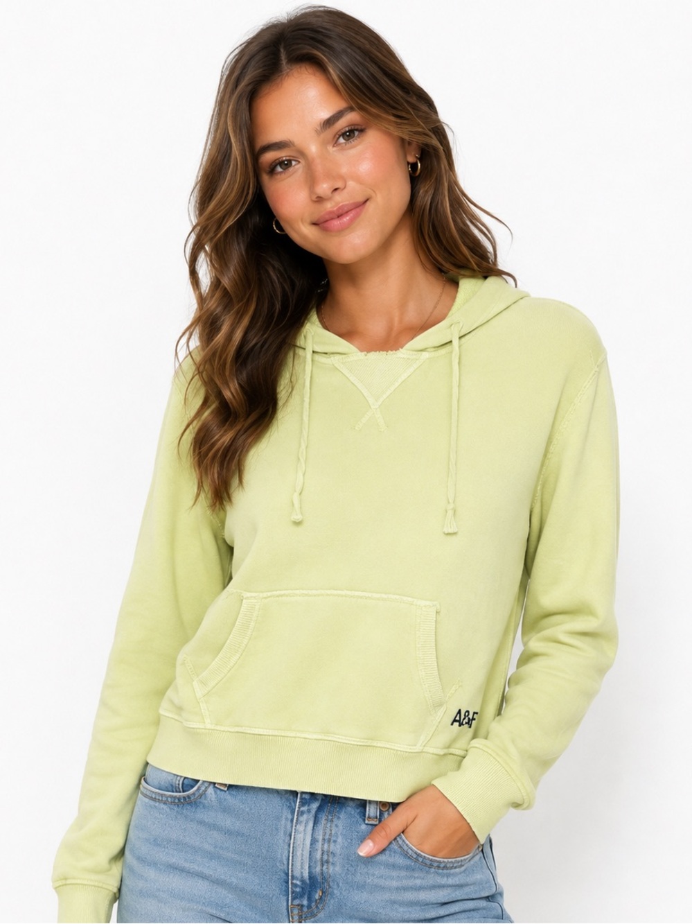 AMERICAN EAGLE neon green hoodie size XS distressed 100% cotton